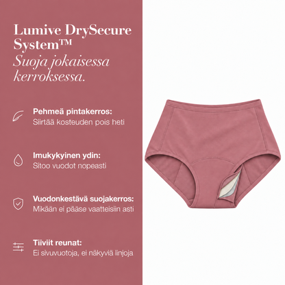 LUMIVE™ 4-kerroksiset, vuotosuojatut alushousut korkealla vyötäröllä